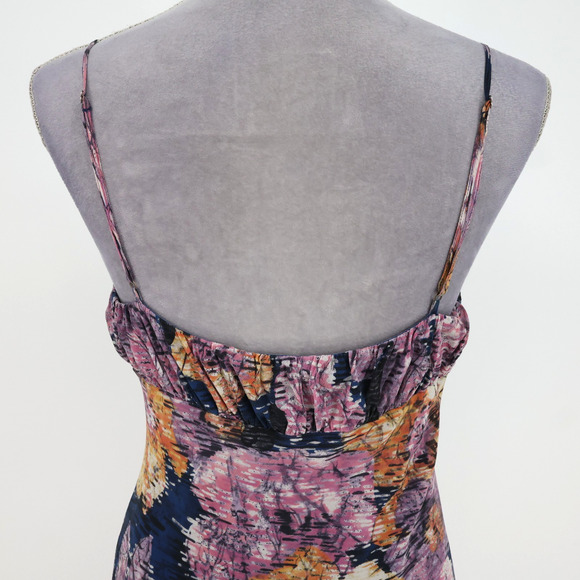 BCBG Max Azria Dress Womens 10 Pink Blue Silk Chiffon Lined Ruched Y2K Vintage - Picture 9 of 14